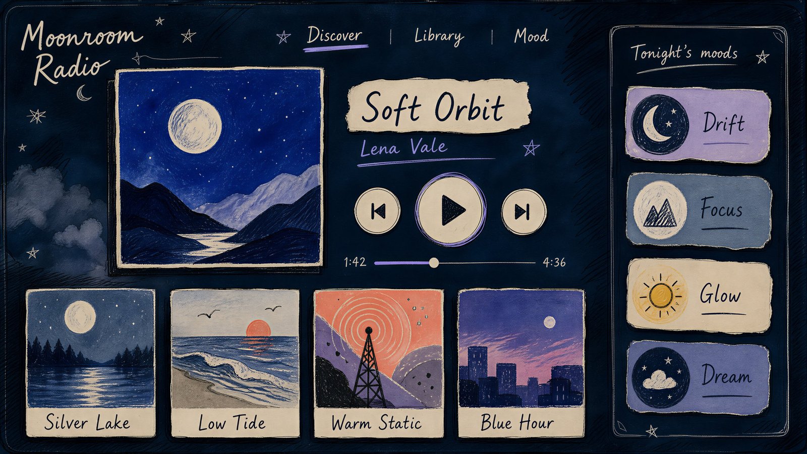 Hand-drawn ambient music player called Soft Orbit